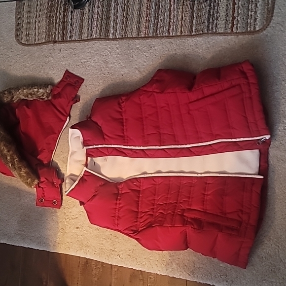 Ann Taylor Loft Puffer Down Vest Removable Hood in Red Size Medium - Picture 10 of 11